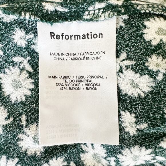 Reformation Dress Midi Crimini Green Floral Side Slit Adjustable Straps Size 0 - Picture 9 of 10